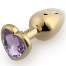 Малая анальная пробка с кристаллом в форме сердца золотой, фиолетовый 